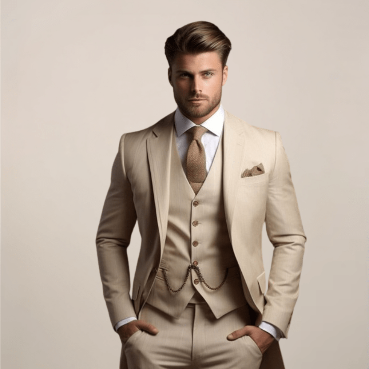Primadon Anzüge Beige / S Adrian | Eleganter Slim Fit Anzug für Herren Hochzeit