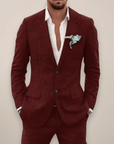 Primadon Anzüge Weinrot / XS Max | Eleganter Anzug für Herren Hochzeit Leinenmix