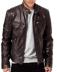 Primadon Bikerjacken Braun Rot / S Leon | Elegante Bikerjacke für Herren Premium Leder