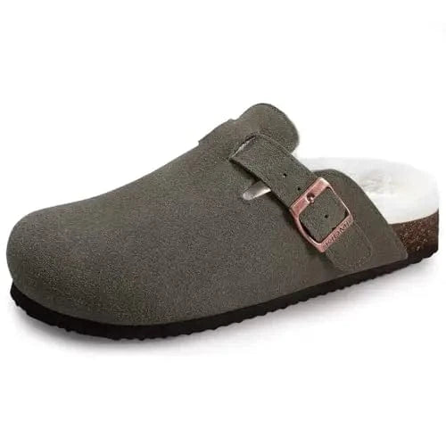Primadon Damenclogs BK Fur Green / 36 Livia elegante Clogs für Damen Wildleder