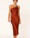 Primadon Damenkleider Braun / S Selma elegantes Ein-Schulter-Midikleid für Damen Gala