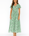 Primadon Damenkleider Grün / XS Alina figurschmeichelndes Maxikleid für Damen floral
