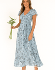 Primadon Damenkleider Hellblau / XS Alina figurschmeichelndes Maxikleid für Damen floral