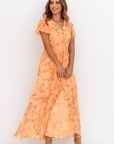 Primadon Damenkleider Orange / XS Alina figurschmeichelndes Maxikleid für Damen floral