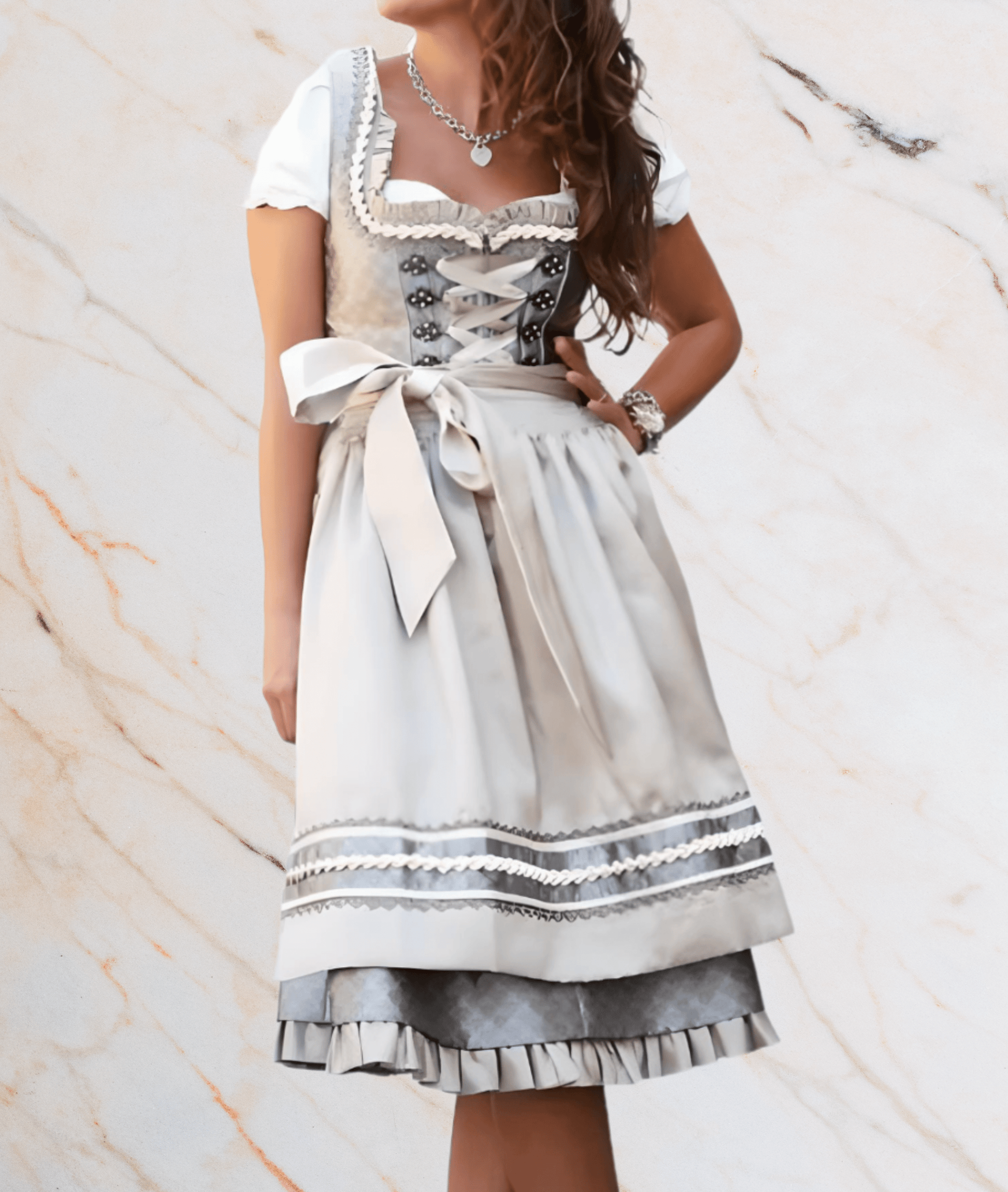 Primadon Damenkleider XS / Grau-Beige Jazzy | Elegantes Minikleid für Damen mit Schleifenband