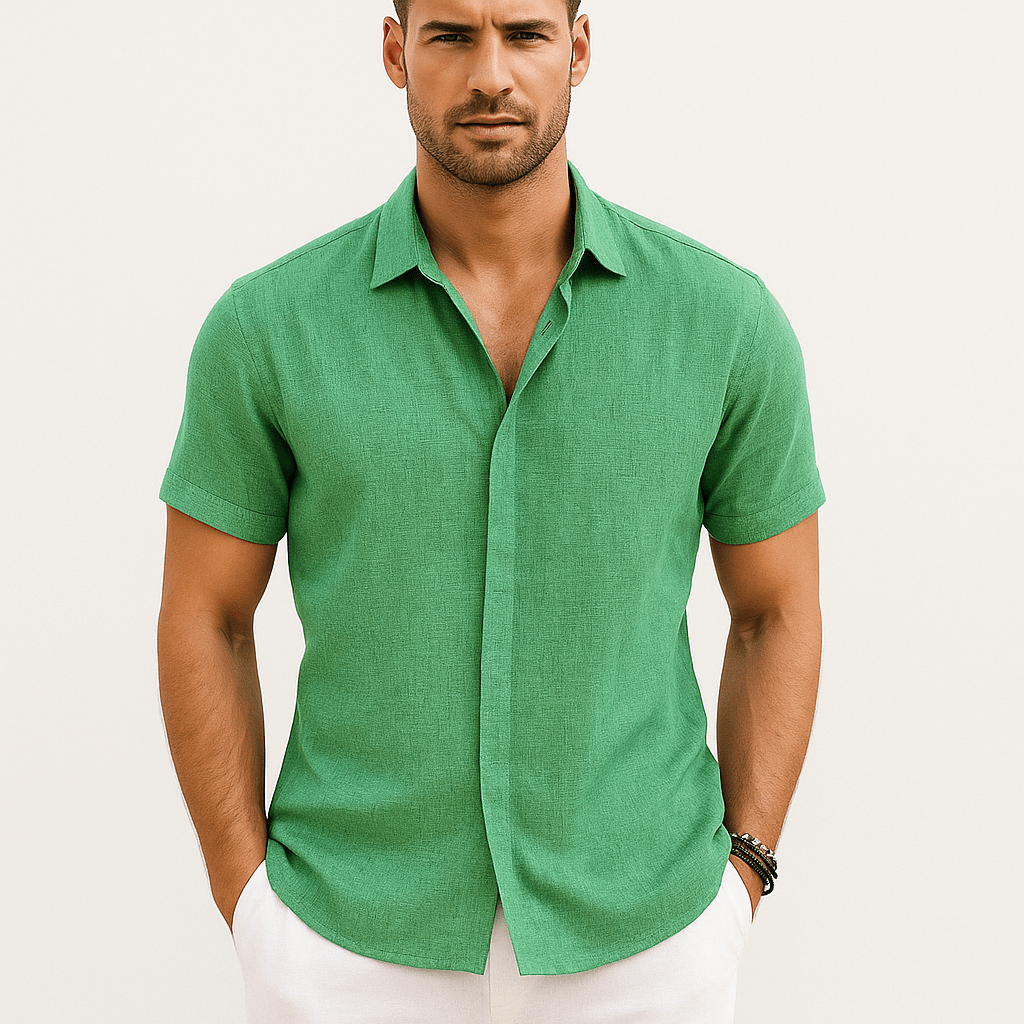 Primadon Herren Freizeithemden Jadegrün / S Lino | elegantes Leinenhemd für Herren Sommer