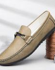 Primadon Herren Schuhe Khaki / 38.5 Alain elegante Slipper für Herren Leder Sommer