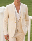 Primadon Herrenanzüge Beige / XS Matteo | Eleganter Anzug mit flachem Kragen für Herren