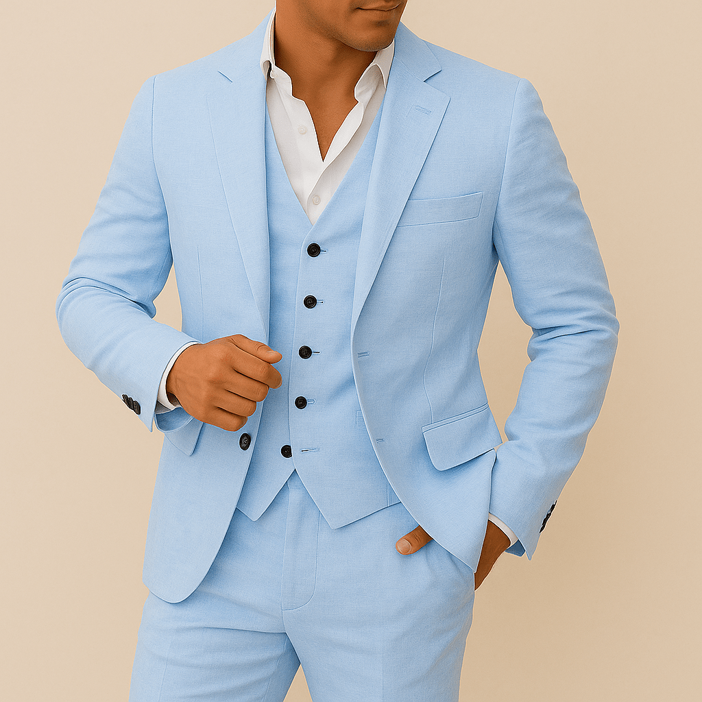Primadon Herrenanzüge Hellblau / XS Matteo | Eleganter Leinenanzug für Herren Hochzeitsanlass