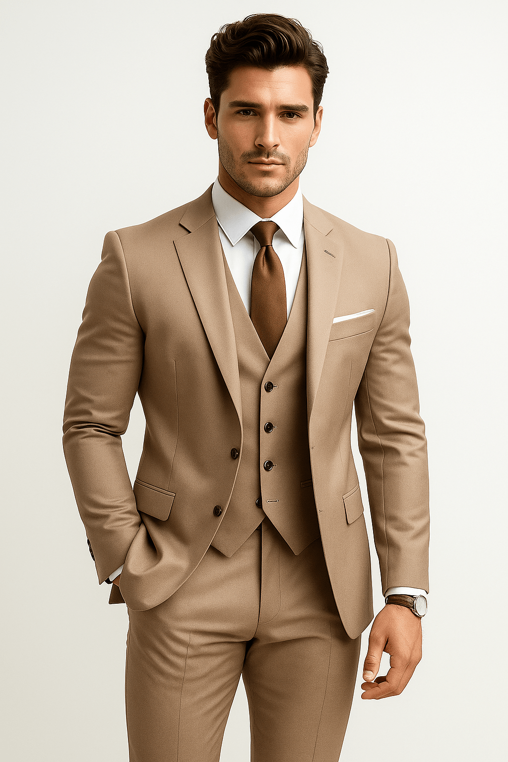 Primadon Herrenanzüge Hellbraun / S Benno | eleganter Hochzeitsgastanzug für Herren slim fit
