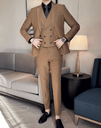 Primadon Herrenanzüge Khaki / S André | Eleganter 3-Teiliges Anzug Set für Herren Hochzeit