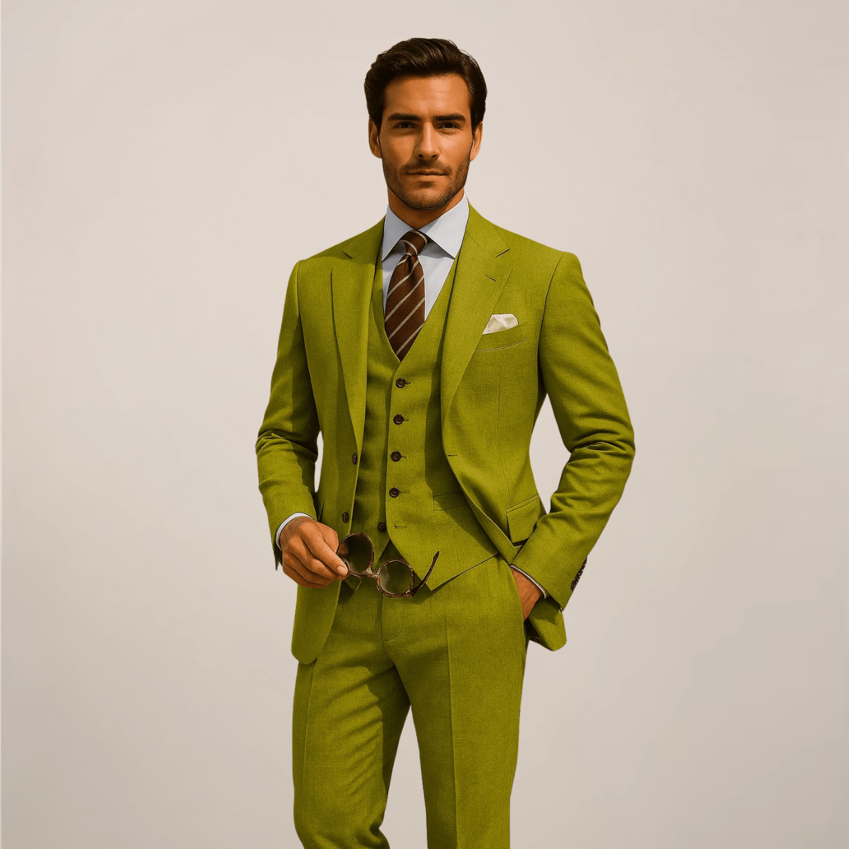 Primadon Herrenanzüge Olivengrün / XS Adrian | Eleganter Anzug für Herren dreiteilig Slim Fit