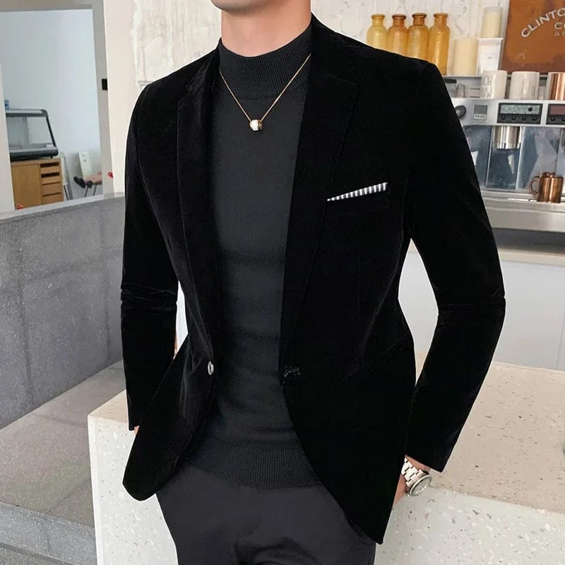 Primadon Herrenblazer Schwarz / M Luxuriöser Samtblazer für Herren slim fit bordeaux elegant hochwertig