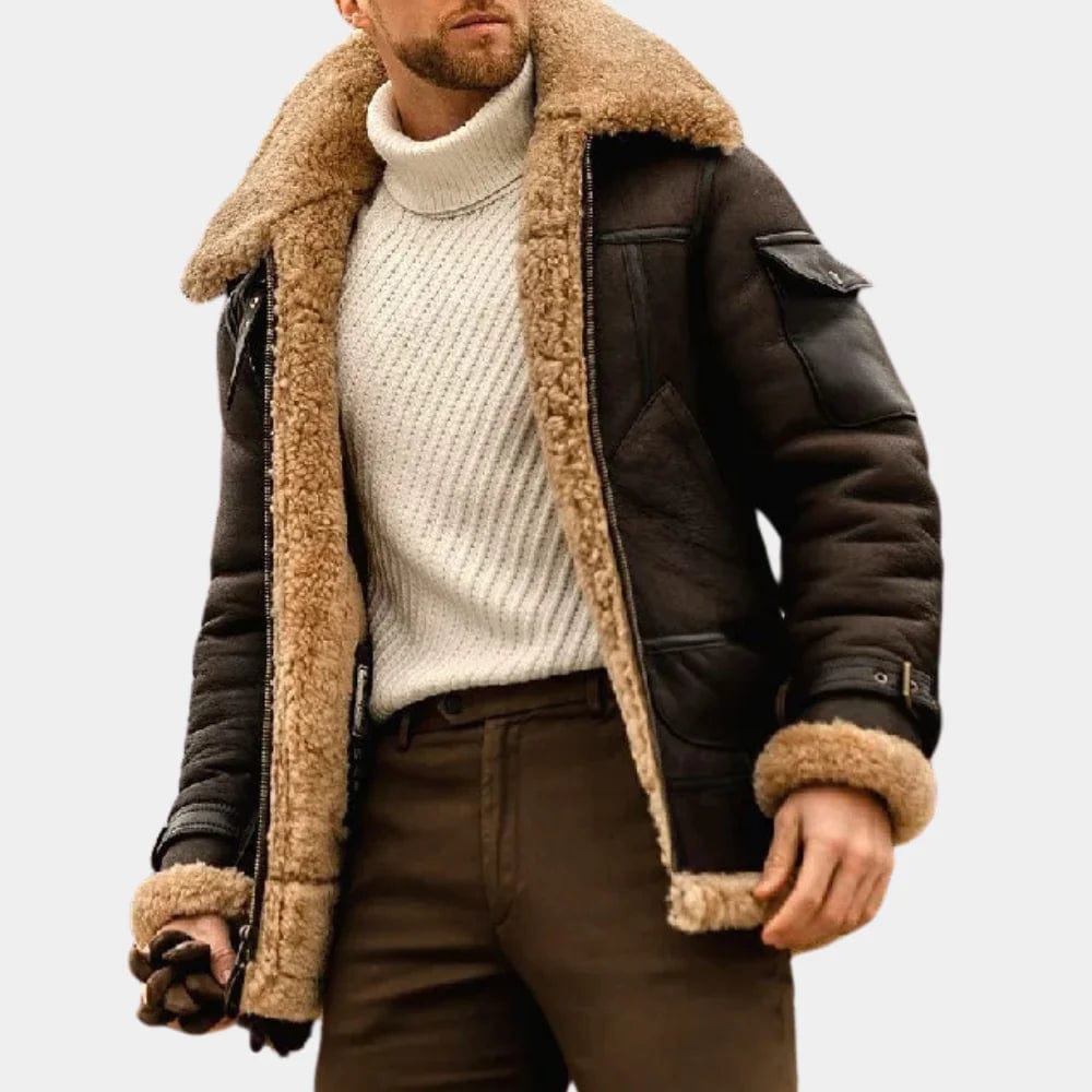 Primadon Herrenmäntel & -jacken Kaffee / S Robuste Winterjacke für Herren aus Leder isoliert wetterbeständig klassisch