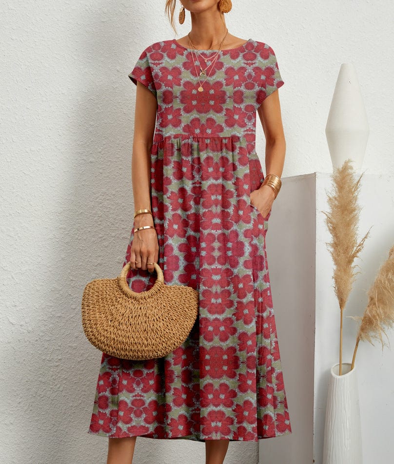 Primadon Kleider Rot / S Joséphine | Elegantes Blumenkleid für Damen Sommer