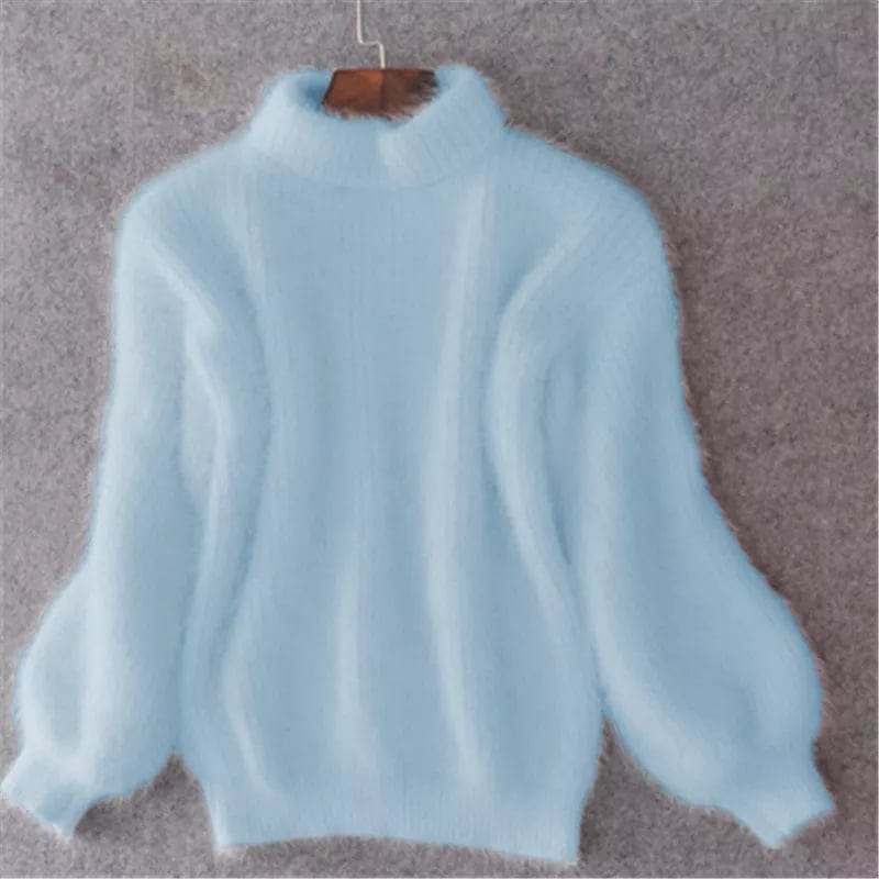 Primadon Pullover Hellblau / XS Eleganter Rollkragenpullover für Damen aus Mohair warm kuschelig Winter