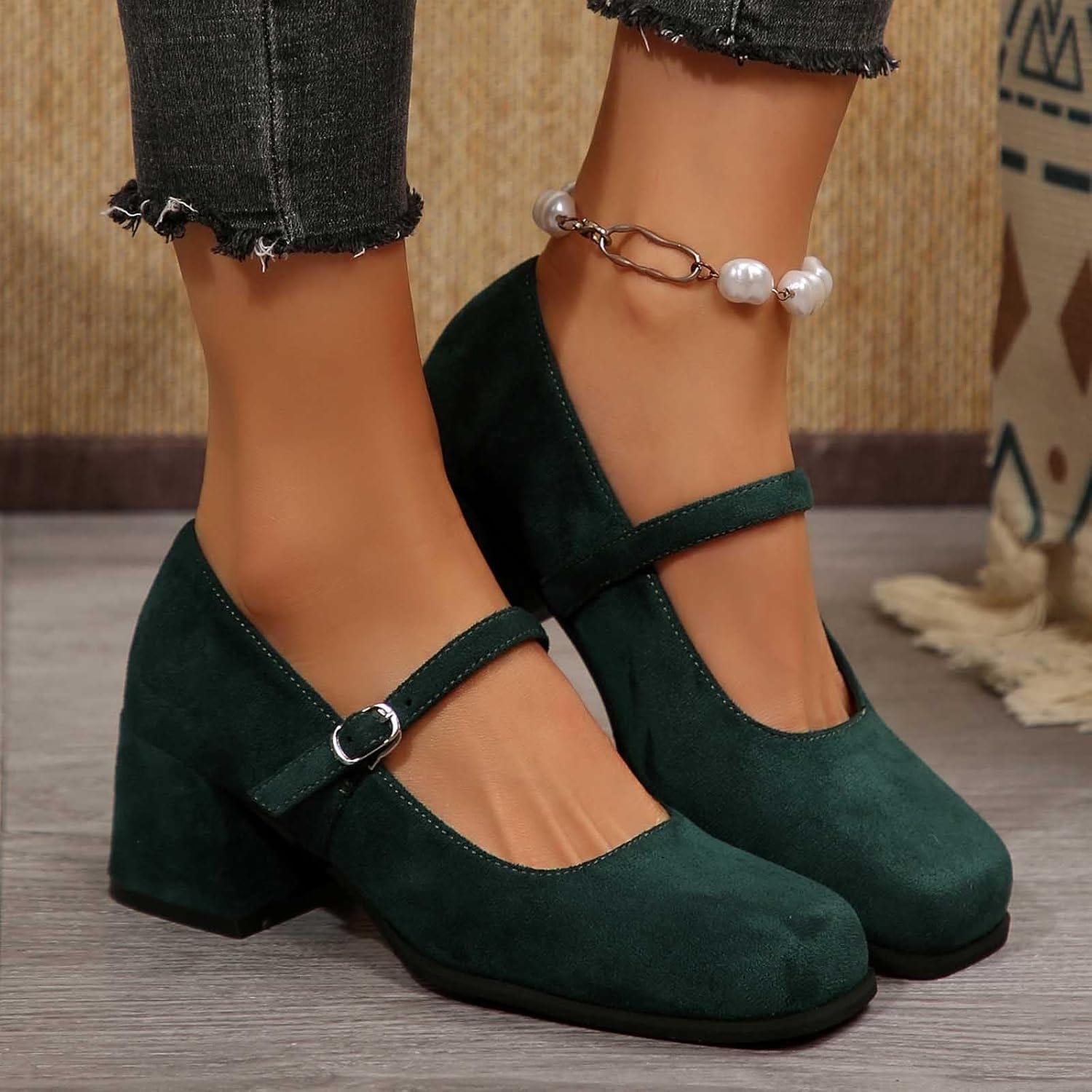 Primadon Pumpen Dunkelgrün / 35 Lena | Elegante Wildlederpumps für Damen mit Schnalle
