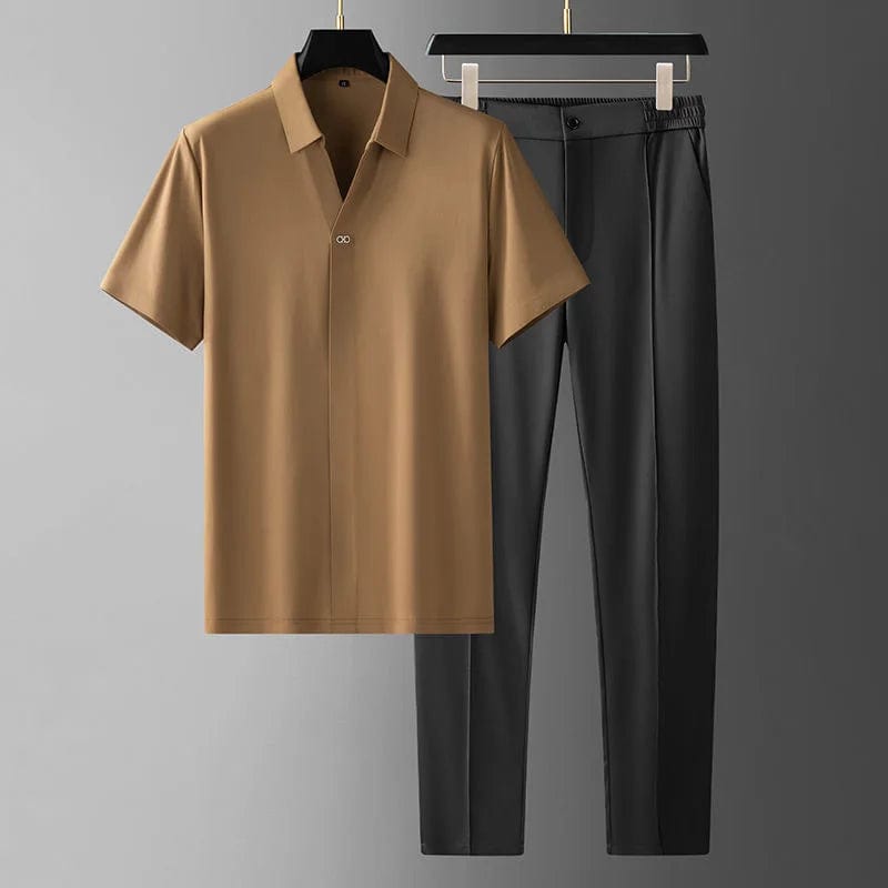 Primadon Sets Braun / S Duke | Atmungsaktives Herren Set aus Eis-Seide Sommer