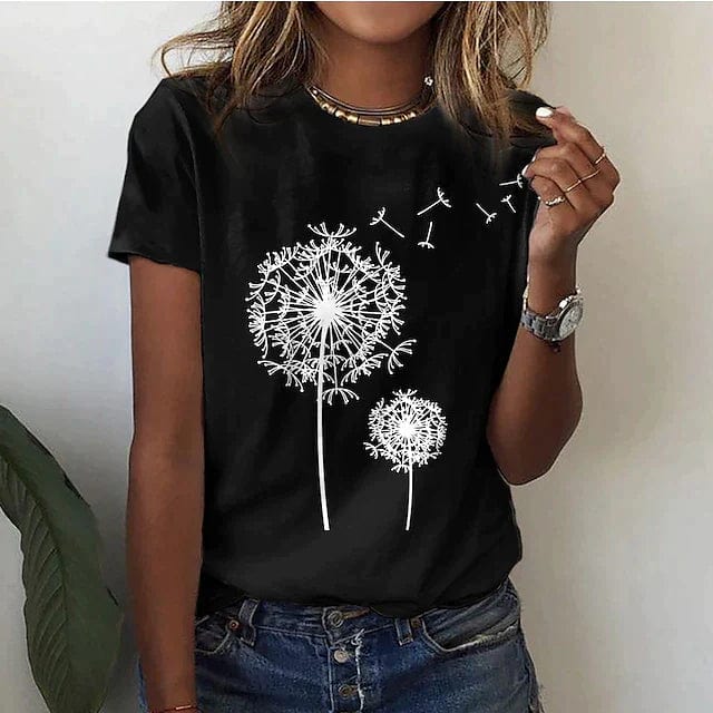 Primadon T-Shirts Schwarz / S Blume | lässiges T-Shirt für Damen sommer