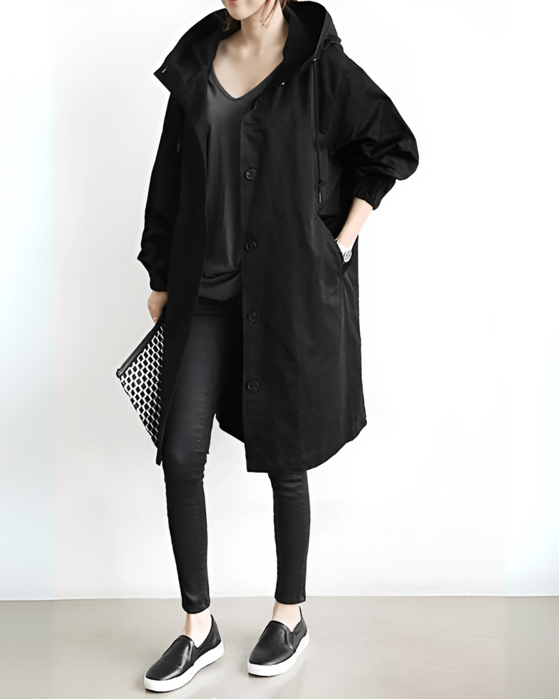 Primadon Trenchcoats Schwarz / XS Eleganter Trenchcoat für Damen mit Kapuze warm Polyester Herbst Winter