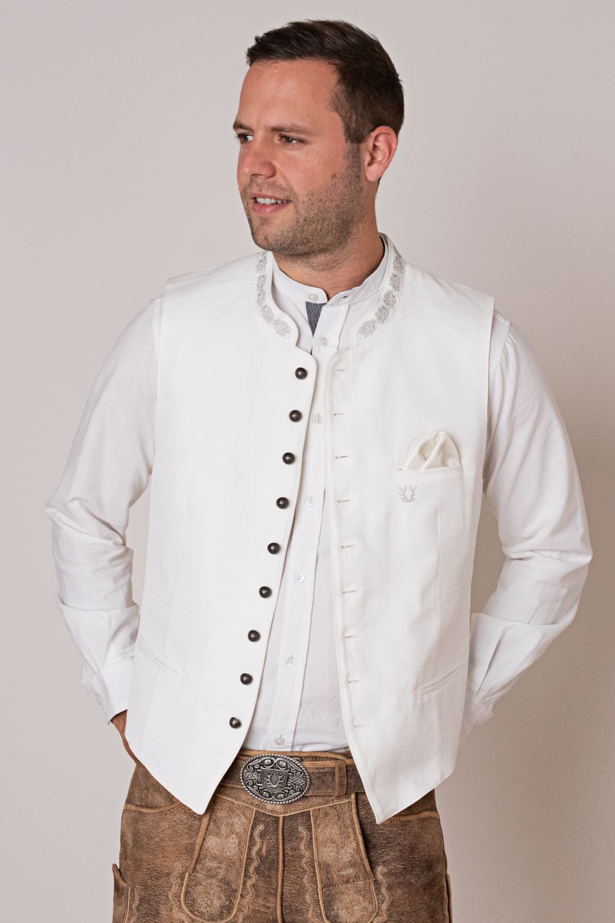 Primadon Westen 44 Boris | Elegante Trachtenweste Herren für Oktoberfest blau
