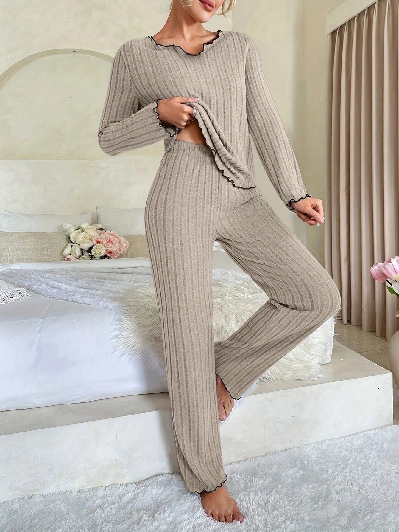 Elegant Cotton Pajama Set for Women Comfortable with Ruffles Relaxed Nights 8