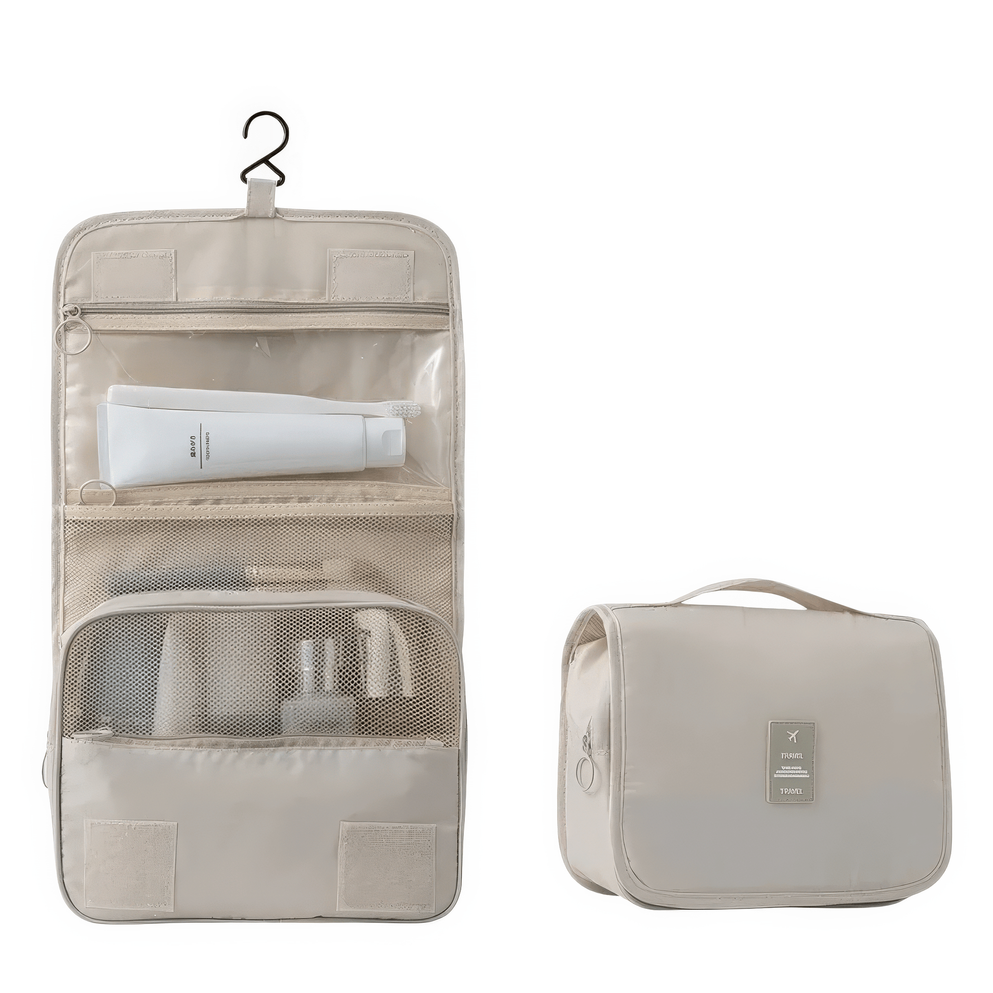 Pavoco Kosmetiktaschen Beige Luca wasserdichte Reisemake-up-Tasche für Damen kompakt