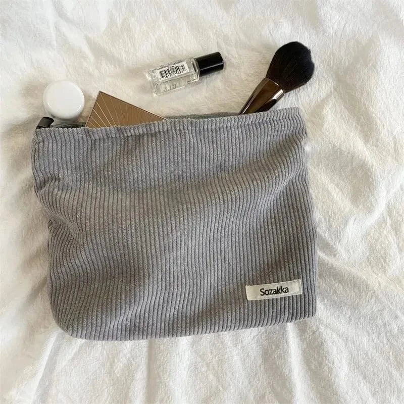 Pavoco Kosmetiktaschen Grau Lena große Cord Kosmetiktasche für Damen robust