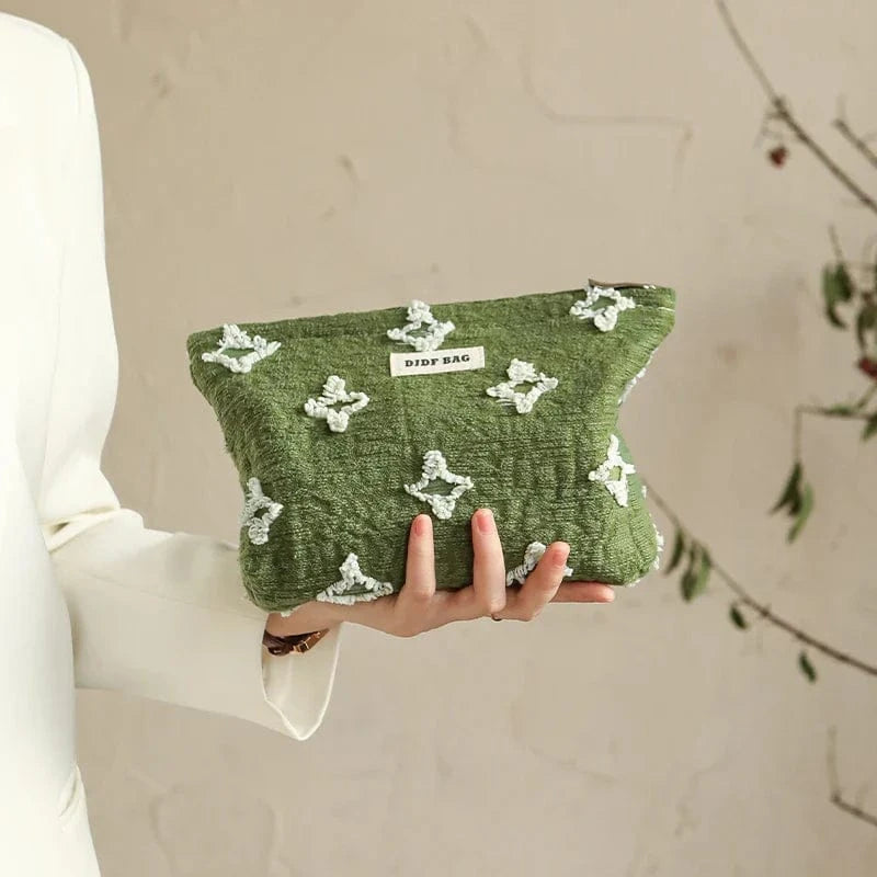 Pavoco Kosmetiktaschen Große Tasche Blatt Nora weiche Plüsch Kosmetiktasche für Damen geräumig