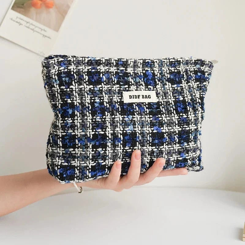 Pavoco Kosmetiktaschen Große Tasche Karoblau Nora weiche Plüsch Kosmetiktasche für Damen geräumig