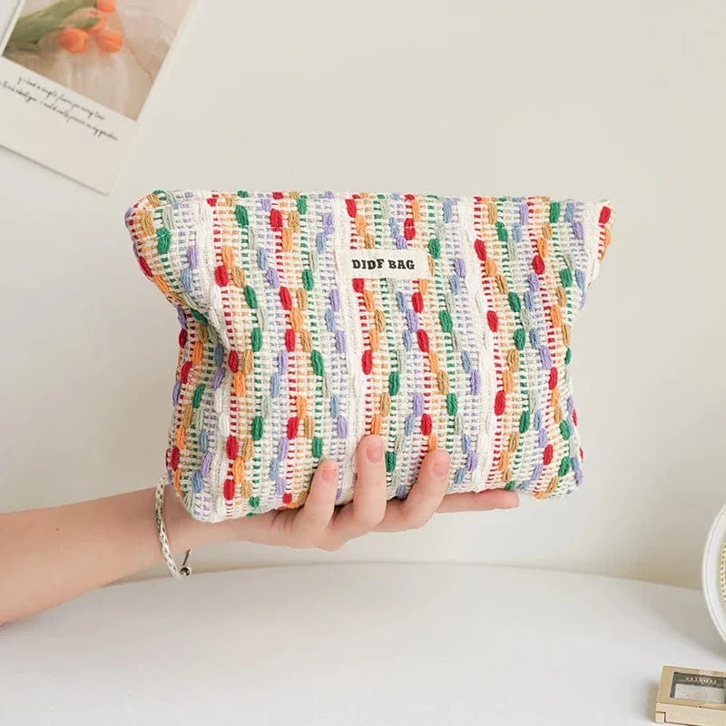 Pavoco Kosmetiktaschen Große Tasche Streifen Nora weiche Plüsch Kosmetiktasche für Damen geräumig