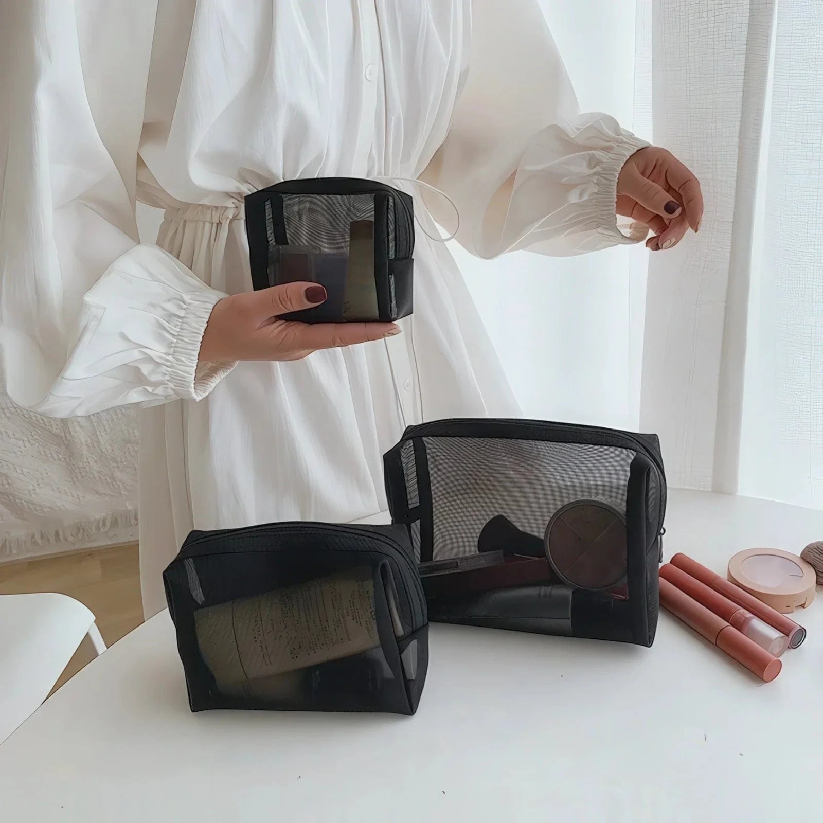 Pavoco Kosmetiktaschen Nora leichte Nylon Kosmetiktasche für Damen wasserabweisend