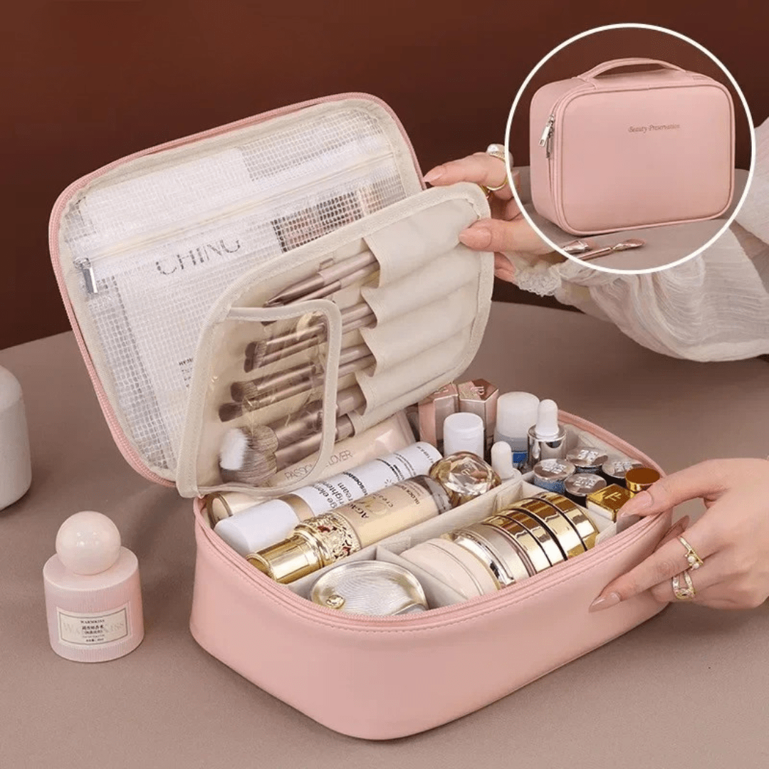Pavoco Kosmetiktaschen Rosa Matteo strapazierfähige PU-Leder Vanitybag für Damen kompakt