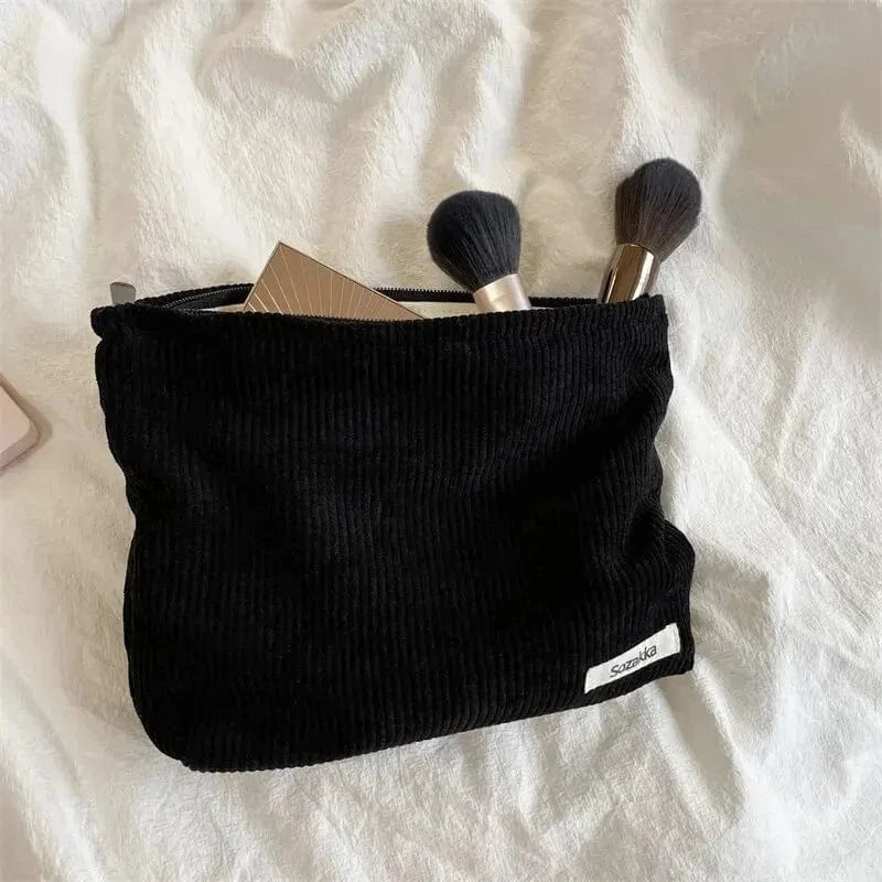Pavoco Kosmetiktaschen Schwarz Lena große Cord Kosmetiktasche für Damen robust