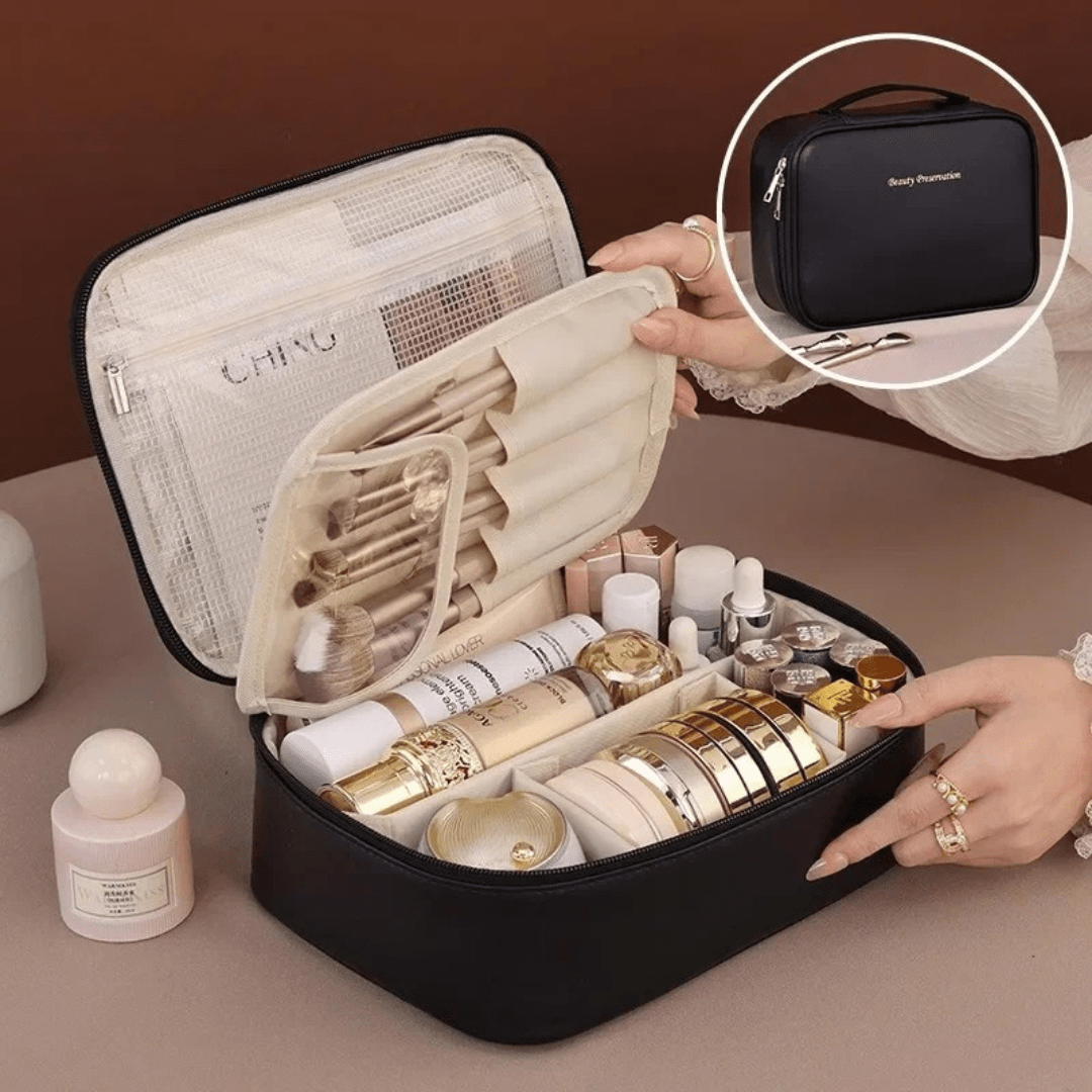 Pavoco Kosmetiktaschen Schwarz Matteo strapazierfähige PU-Leder Vanitybag für Damen kompakt