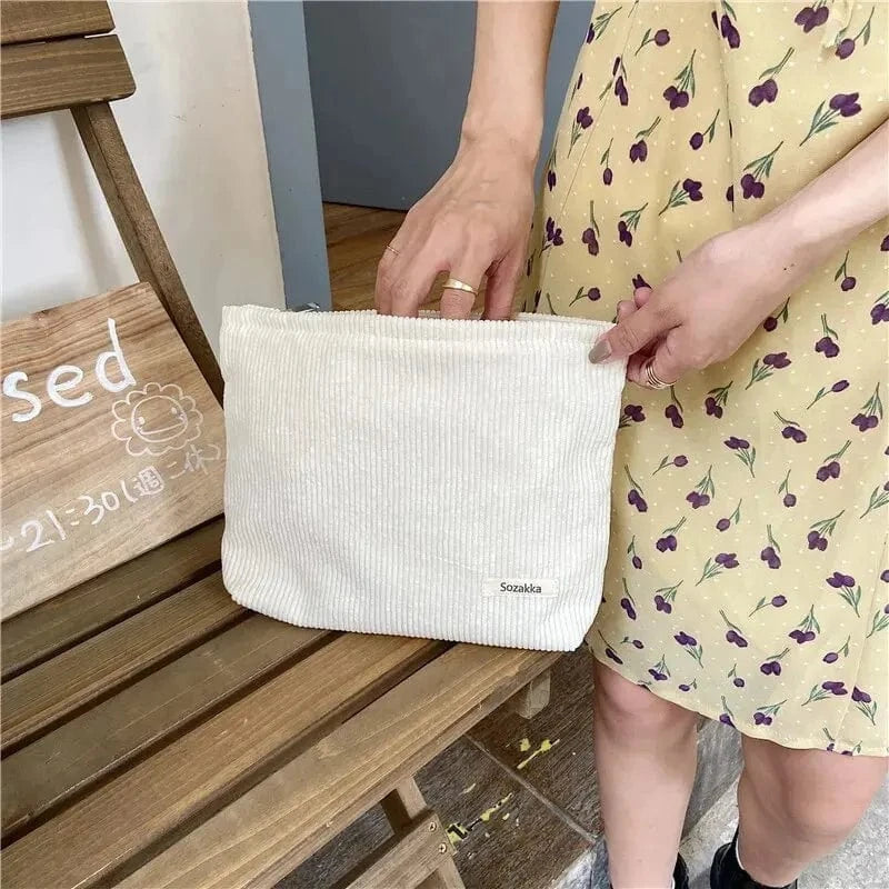Pavoco Kosmetiktaschen Weiß Lena große Cord Kosmetiktasche für Damen robust