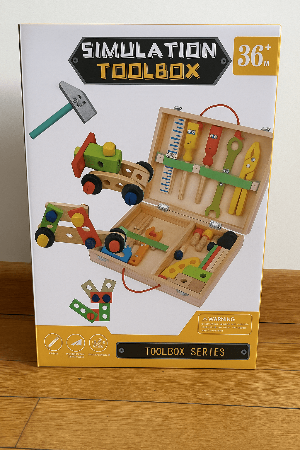 Kreative Werkzeugkiste für Kinder aus Holz sicher für Montessori Lernspielzeug 6