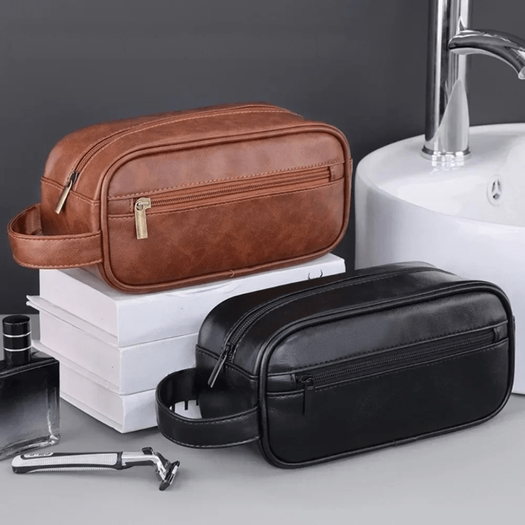 Pavoco Reise-Toilettenartikel-Taschen Adrian elegante Leder Kulturbeutel für Herren geräumig