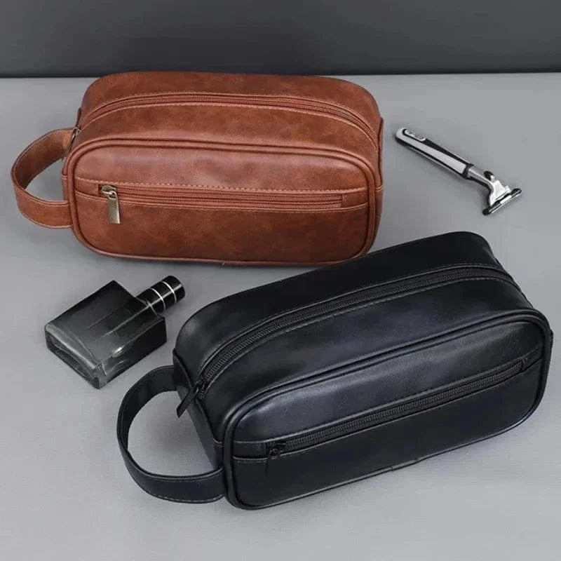 Pavoco Reise-Toilettenartikel-Taschen Adrian elegante Leder Kulturbeutel für Herren geräumig