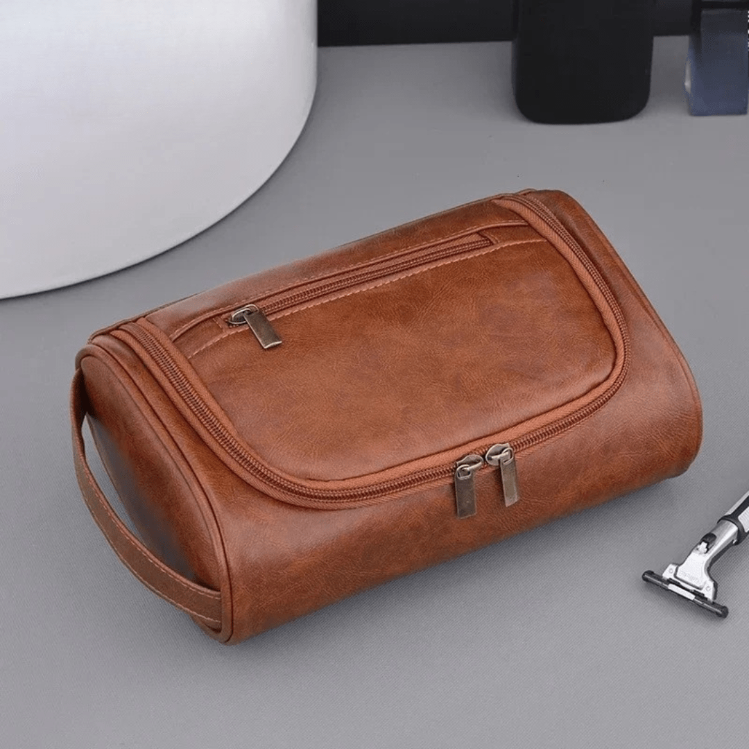 Pavoco Reise-Toilettenartikel-Taschen Braun-B Adrian elegante Leder Kulturbeutel für Herren geräumig