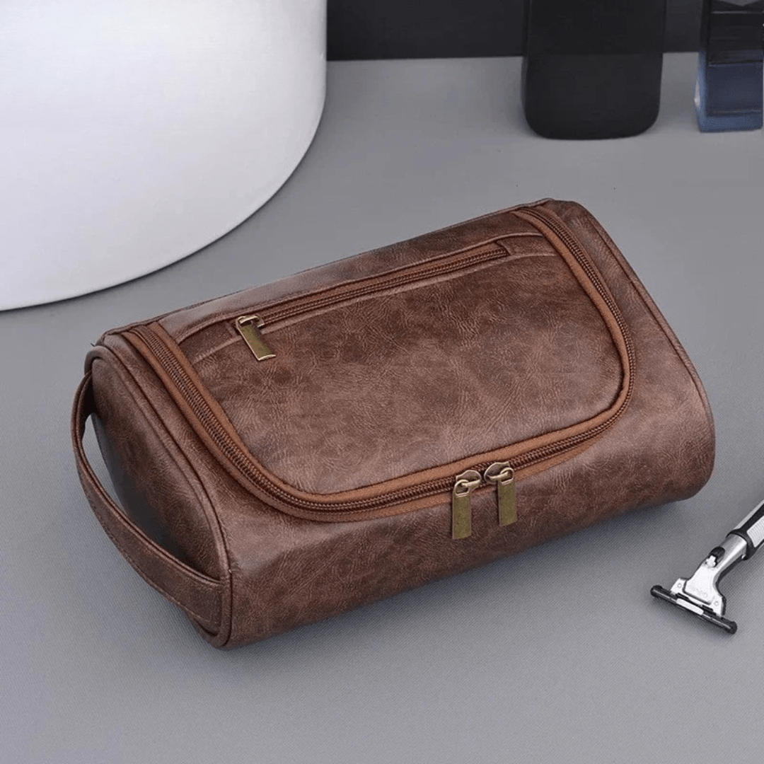 Pavoco Reise-Toilettenartikel-Taschen Kaffee-B Adrian elegante Leder Kulturbeutel für Herren geräumig