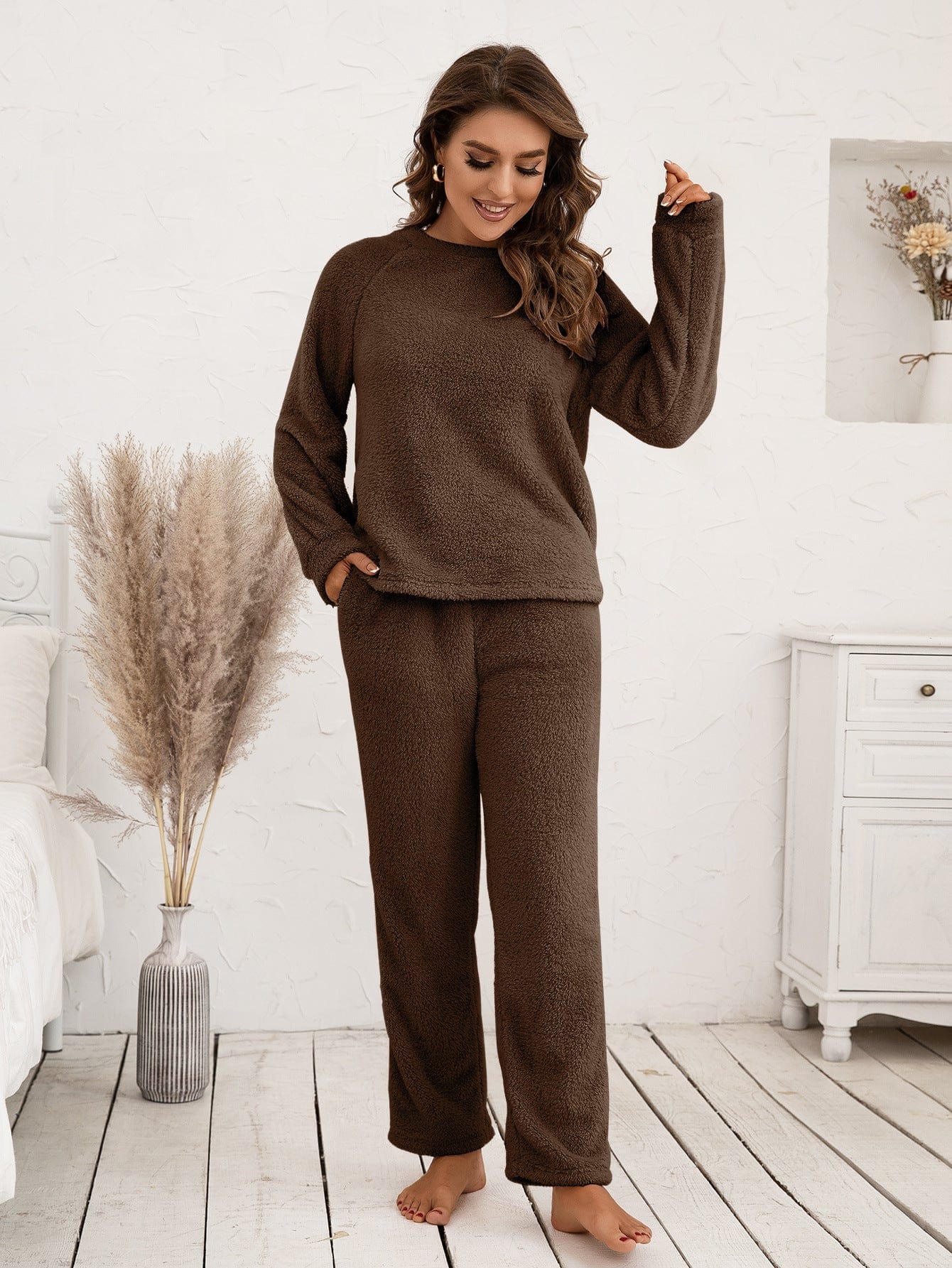 Cozy Fleece Pajama Set for Women Long Sleeve Soft Winter 9