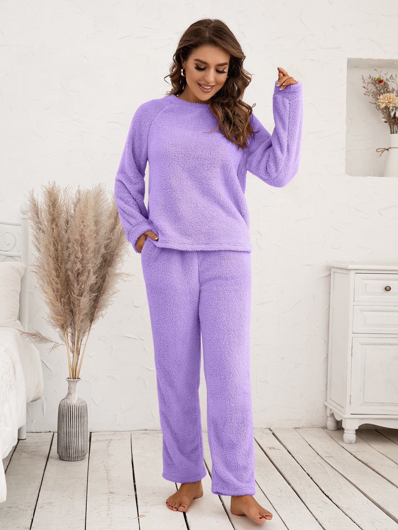 Cozy Fleece Pajama Set for Women Long Sleeve Soft Winter 11