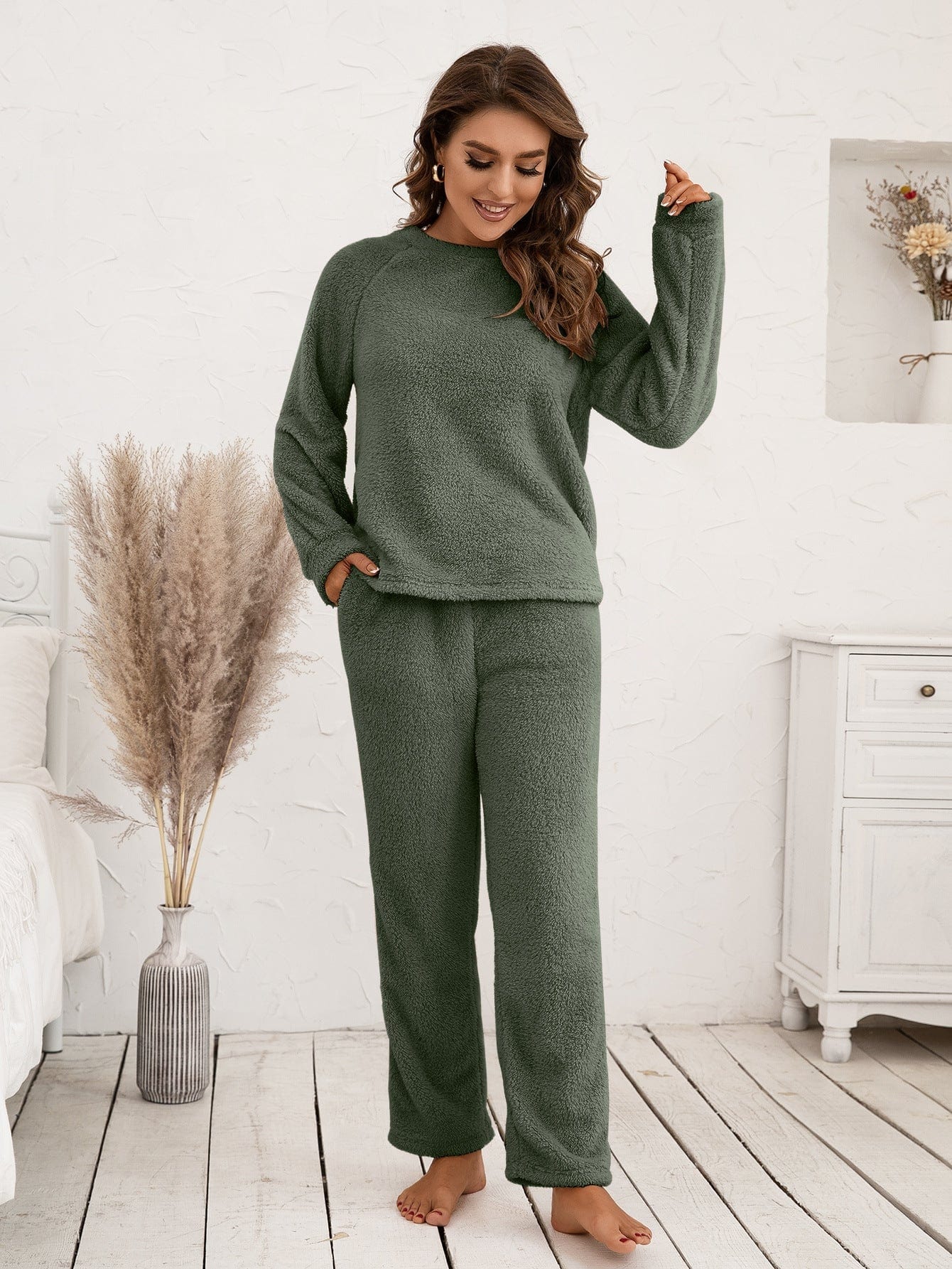 Cozy Fleece Pajama Set for Women Long Sleeve Soft Winter 12