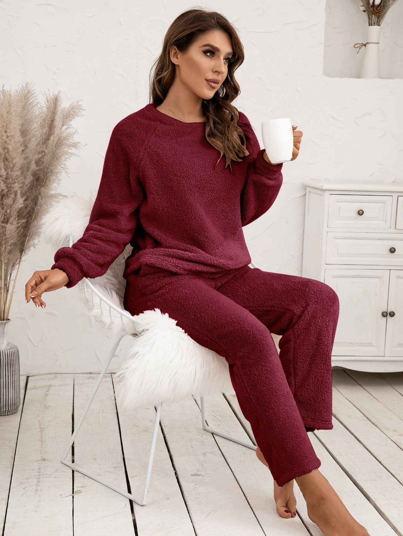 Cozy Fleece Pajama Set for Women Long Sleeve Soft Winter 5