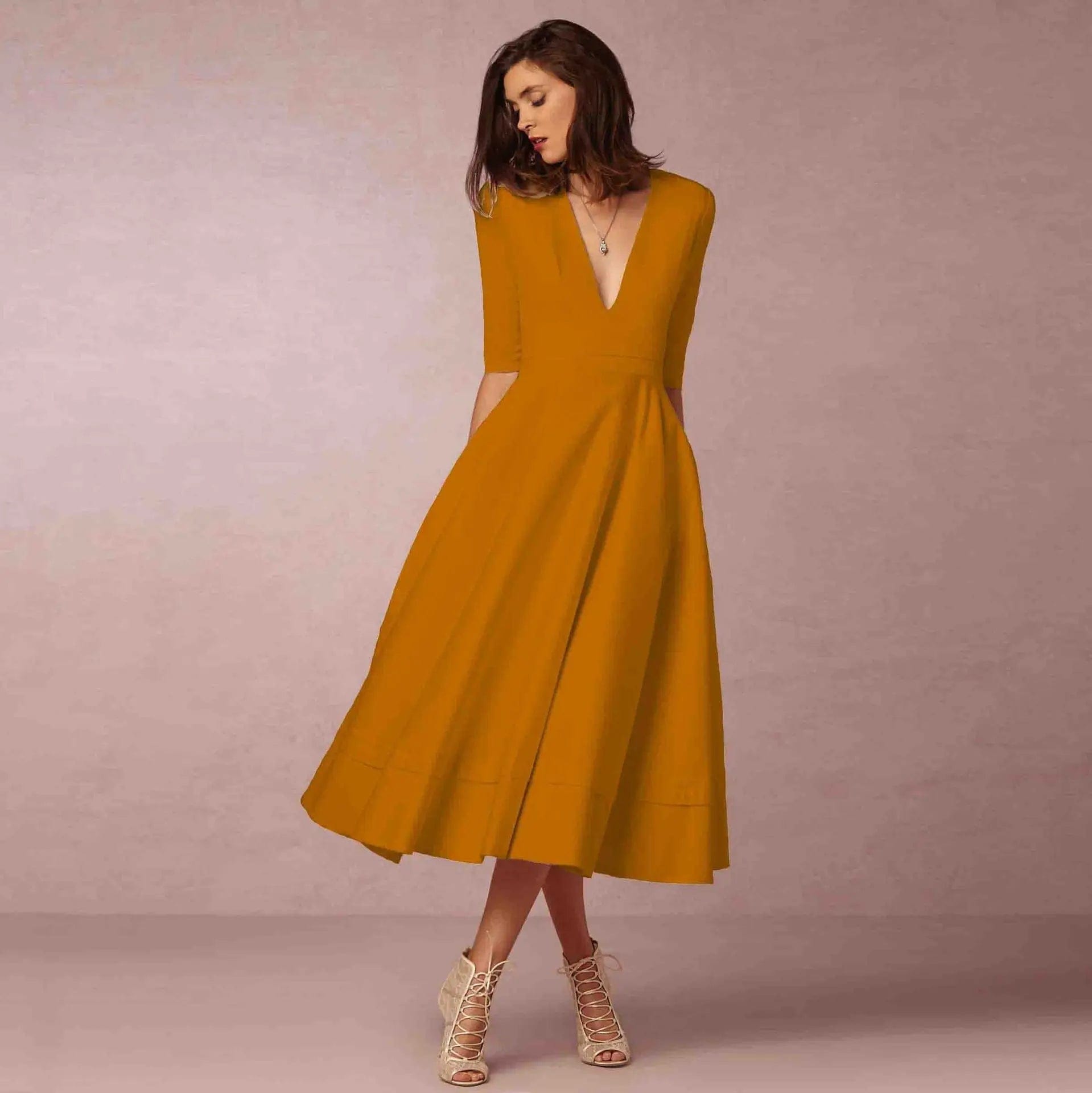 Primadon Abendkleider Gelblich-orange / S Vivien | elegantes Abendkleid für Damen midi
