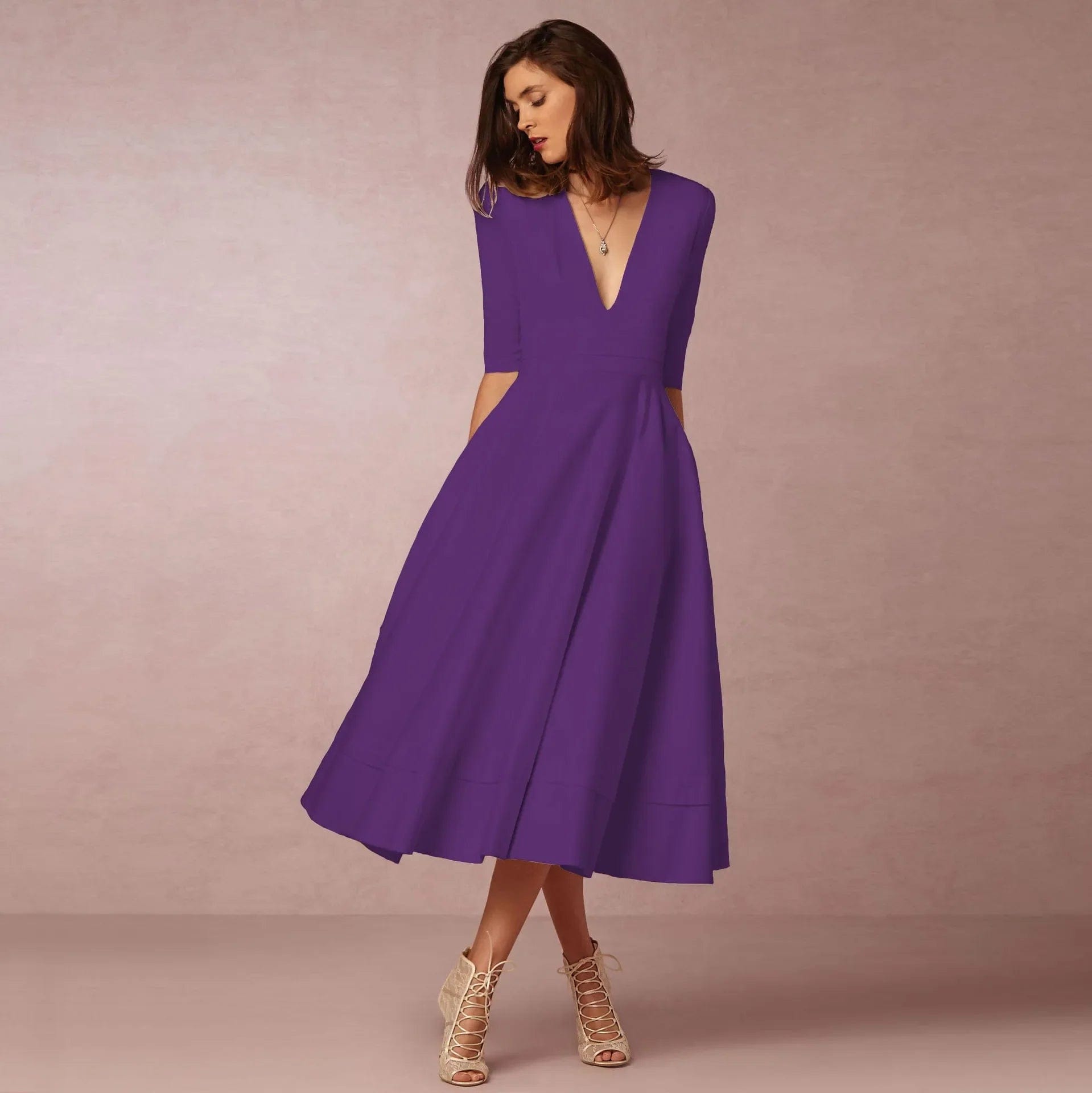 Primadon Abendkleider Lila / S Vivien | elegantes Abendkleid für Damen midi