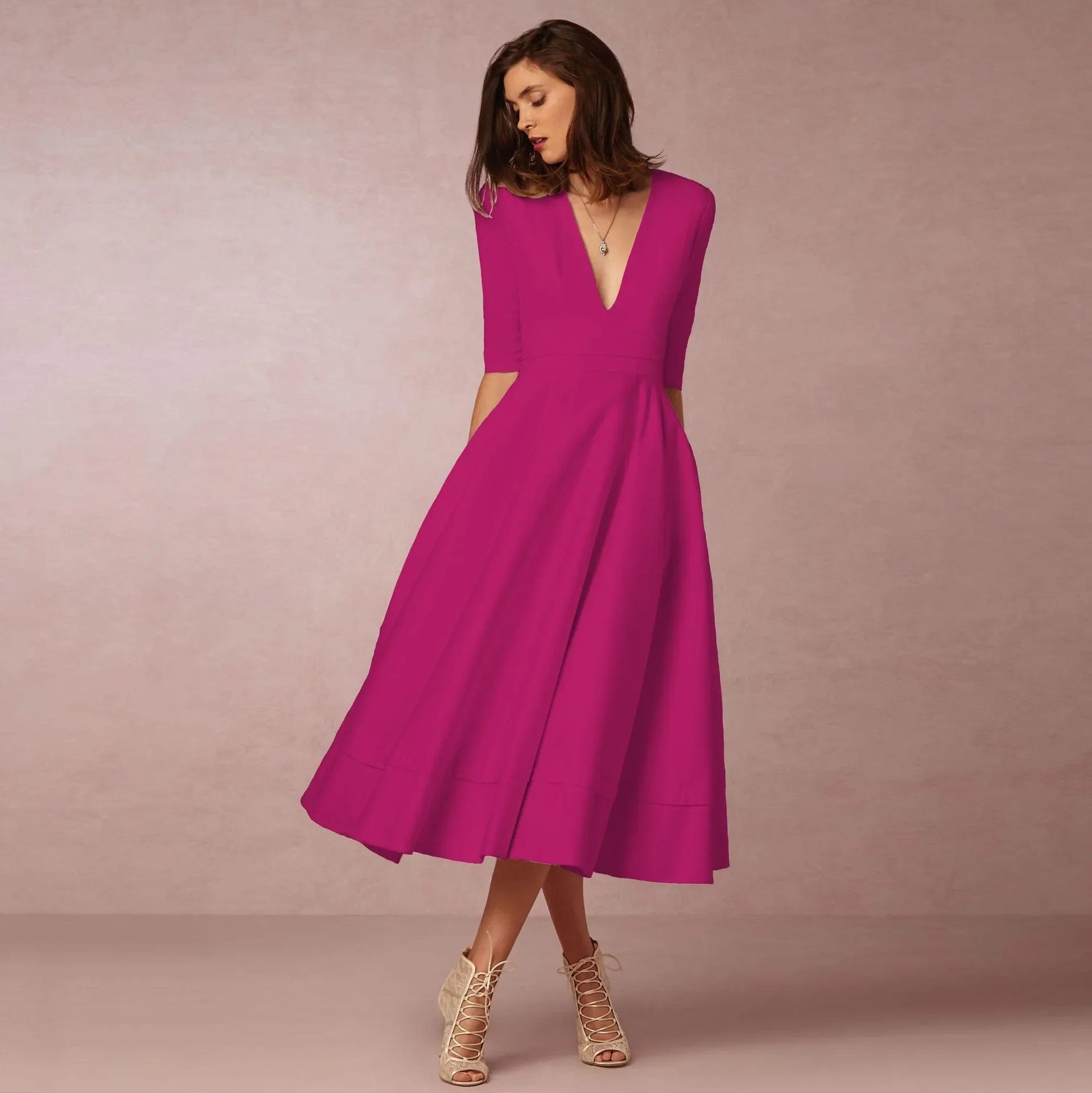 Primadon Abendkleider Rosenrot / S Vivien | elegantes Abendkleid für Damen midi