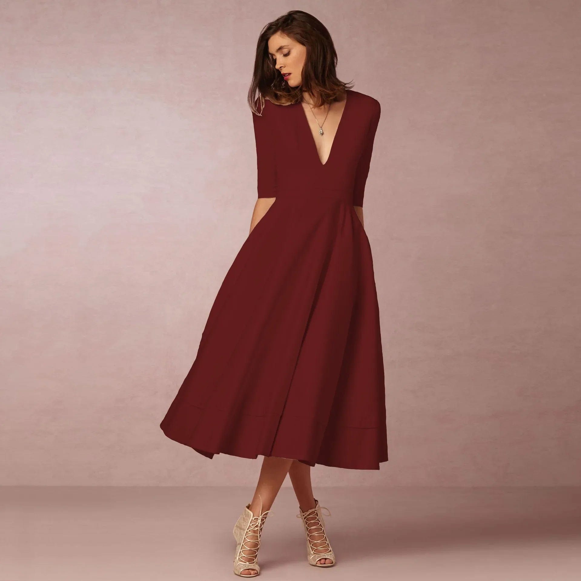 Primadon Abendkleider Weinrot / S Vivien | elegantes Abendkleid für Damen midi
