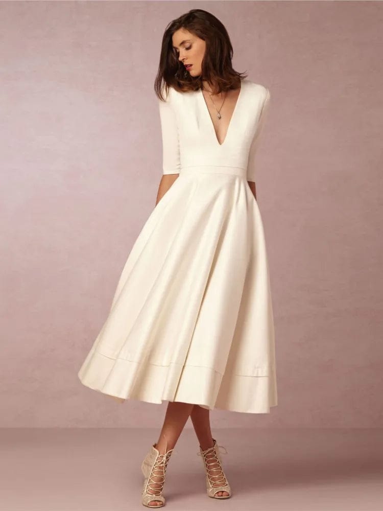 Primadon Abendkleider Weiß / S Vivien | elegantes Abendkleid für Damen midi
